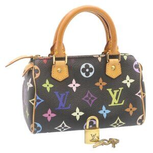 LOUIS VUITTON Monogram Multicolor Mini Speedy Hand Bag Black M92644 Auth knn048